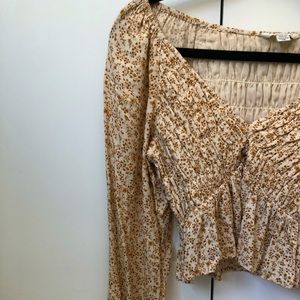 American Eagle Long-Sleeve Smocked Babydoll Top